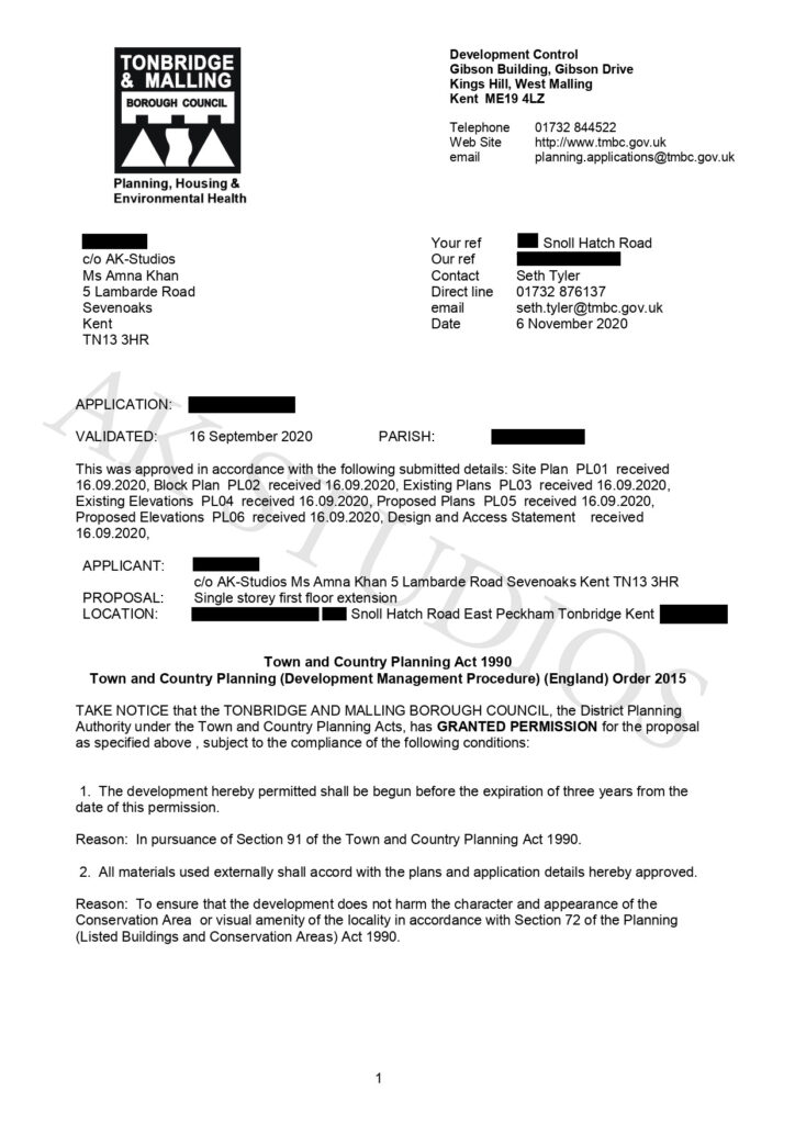 Tonbridge Snoll Hatch Road approval Letter