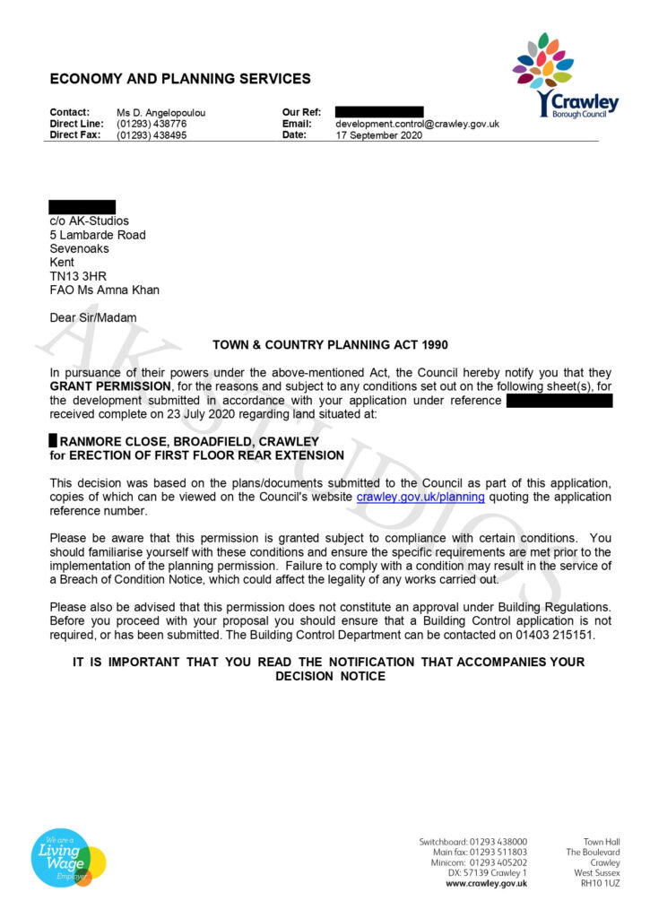 Crawley Ranmor Close Approval Letter