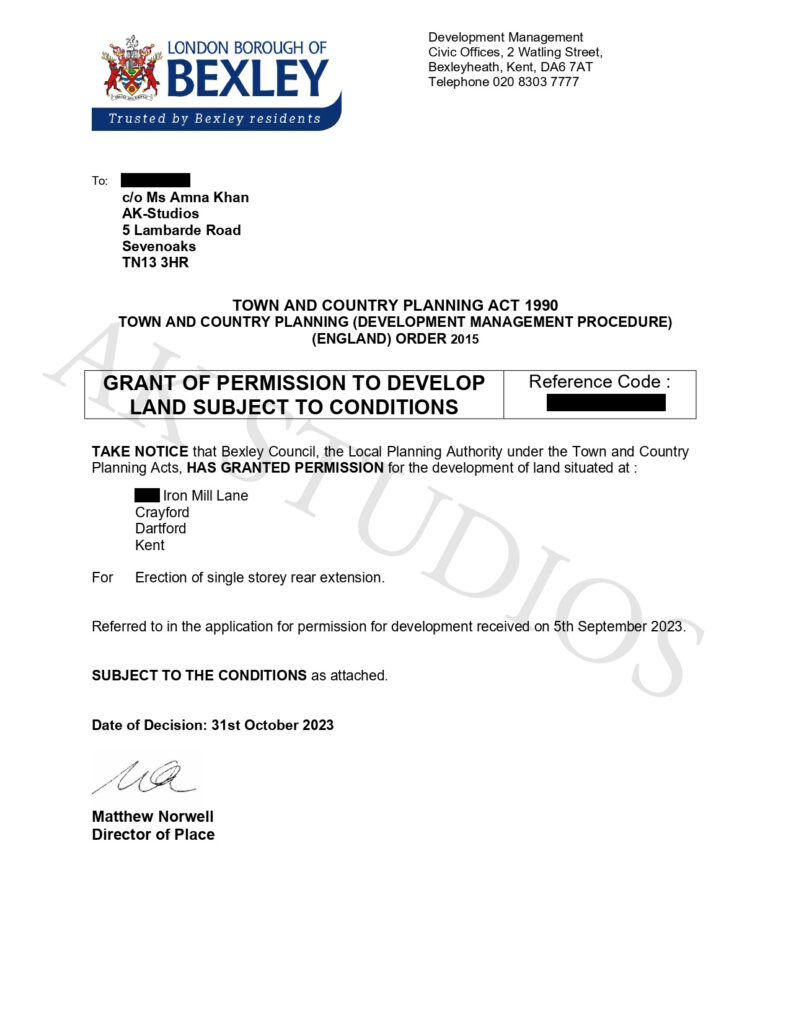 Bexley Iron Mill Lane Approval Letter