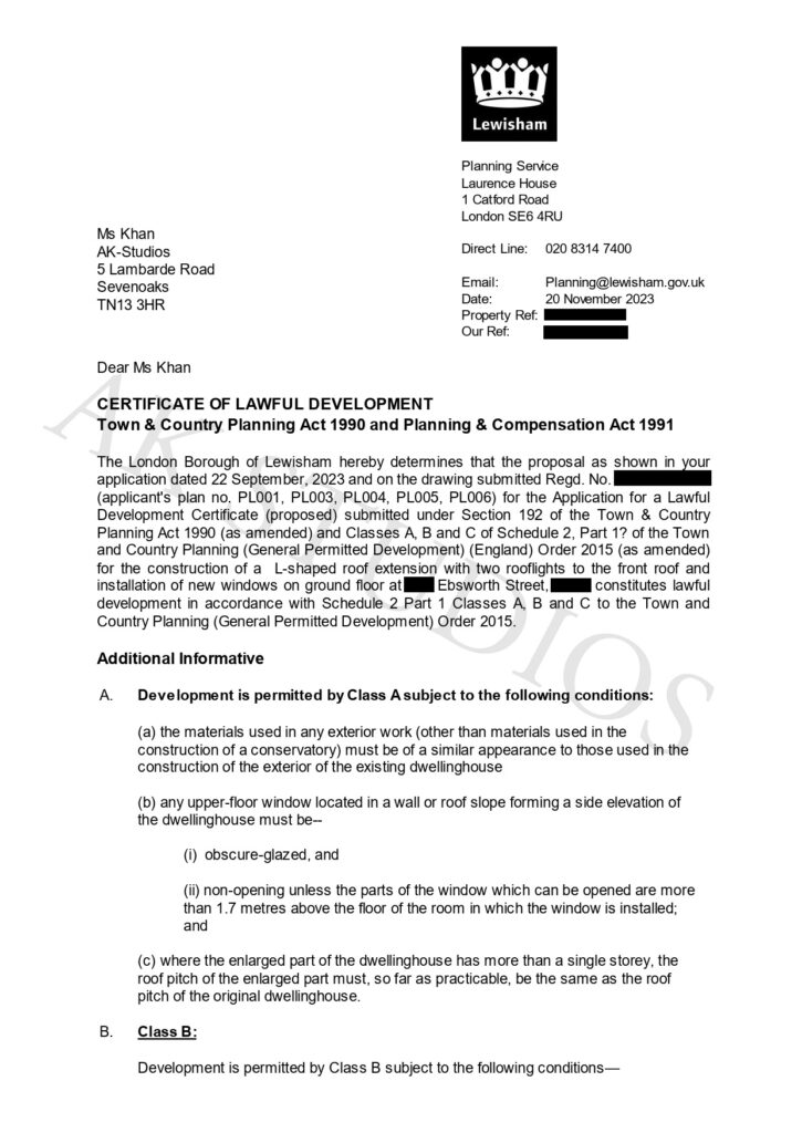 Lewisham Ebsworth St Approval Letter